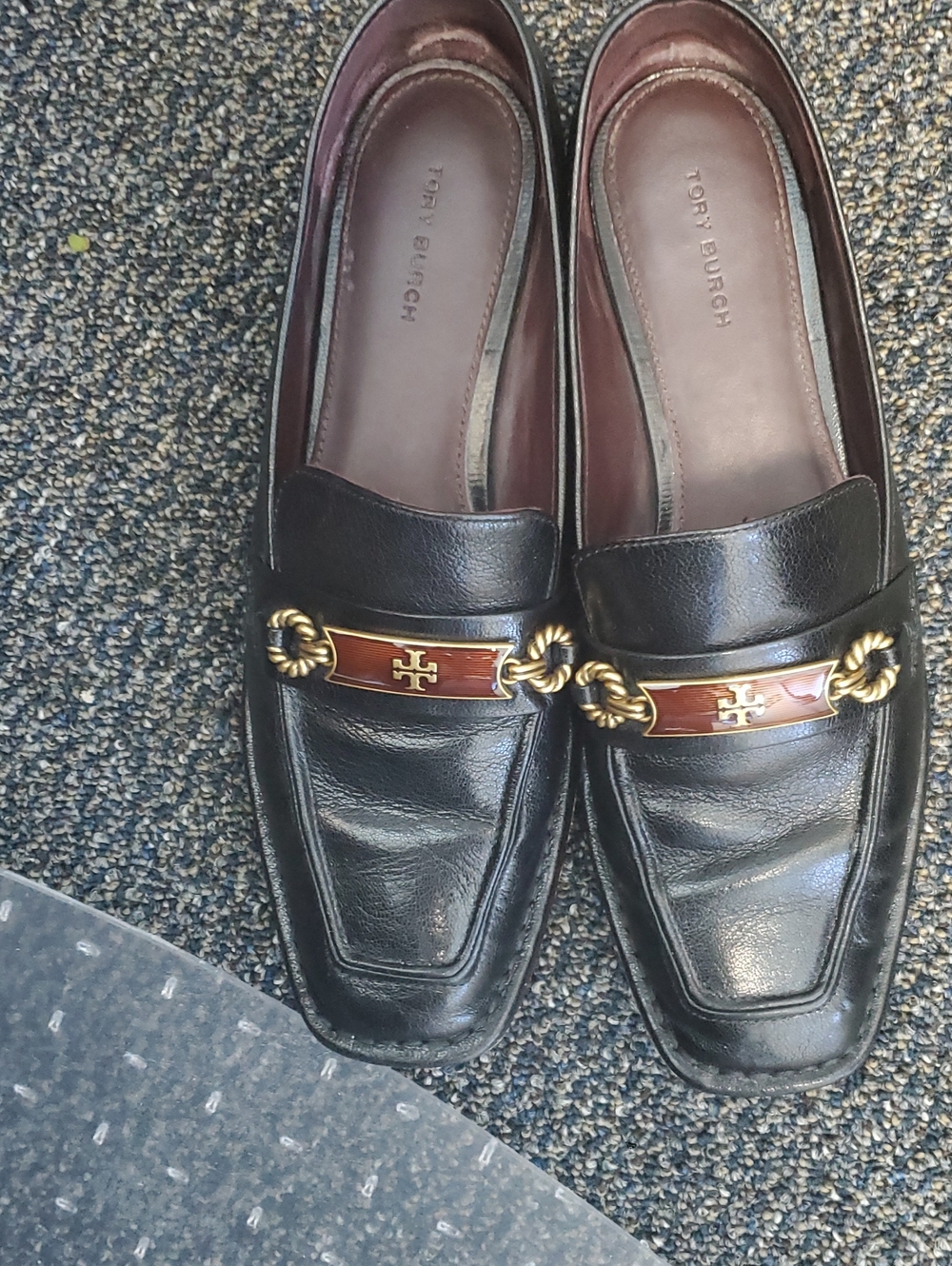 Tory Burch Black Leather Men’s Loafers with Gold & Brown Accents